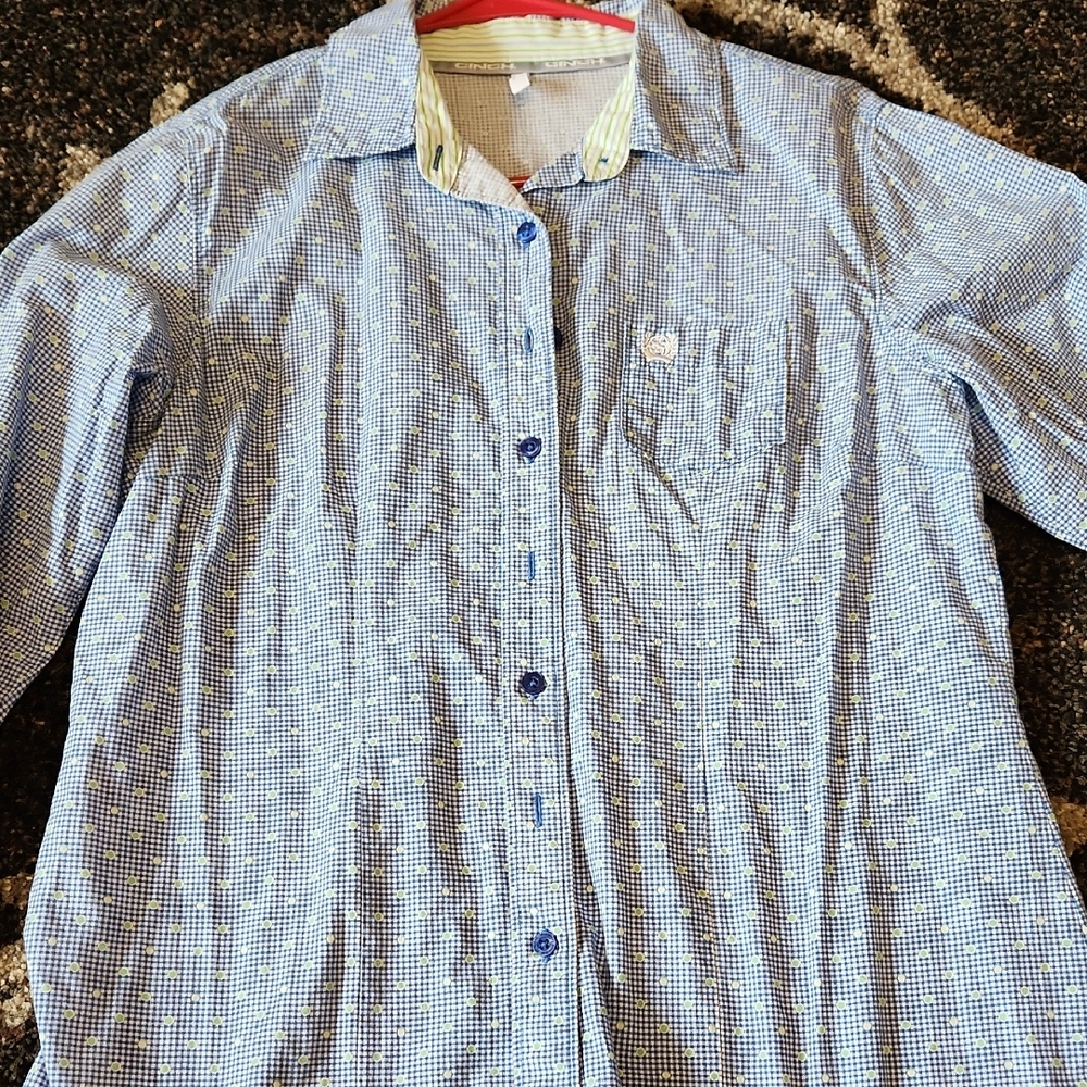 Cinch Light Blue Micro-Check Button-Down Shirt